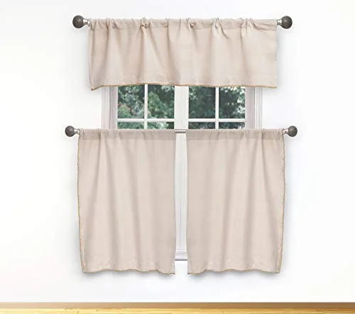 Anka flod textil köksgardiner och kappor set 29x36" (2 piece), 58x15" Linen gold 300871302471