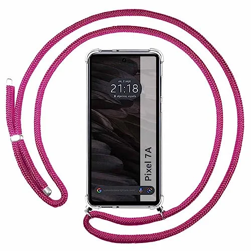 Tumundosmartphone Genomskinligt hängande fodral för Google Pixel 7a 5G med Cordon Rosa Fuchsia 8434844997998