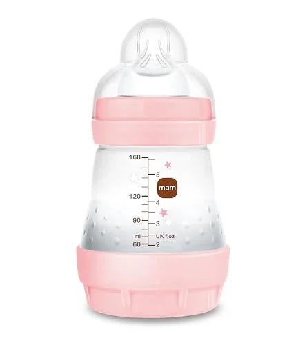 MAM Easy Start anti kolik flaska A118, patenterad med dinapp 1 tillverkad av SkinsofTM ultramjuk silikon, för spädbarn från 0 månader, 160 ml, rosa, självsteriliserande på 3 minuter 9001616698736