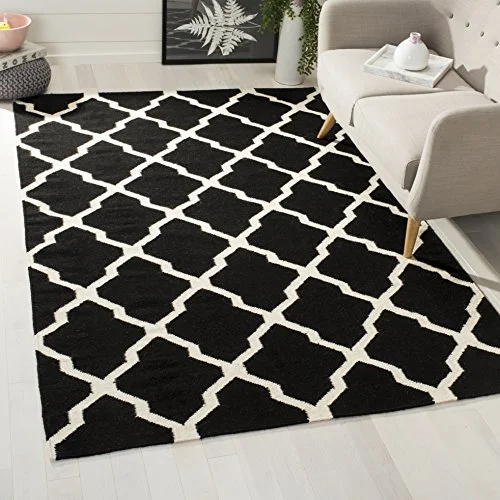 Safavieh Rolland Dhurrie handvävd matta, platt vävd ull & bomullsmatta i svart/elfenben, 91 x 152 cm 683726793779