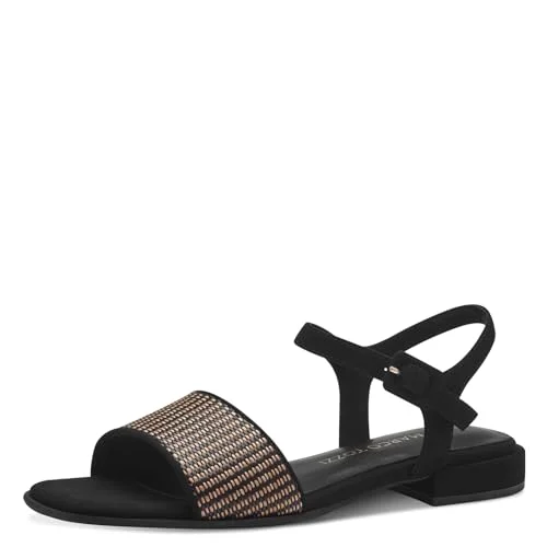 MARCO TOZZI Dam, Feel Me fotbädd, mjukt foder, 22810142 sandal med klack, Svart kam, 39 EU 4064231597698