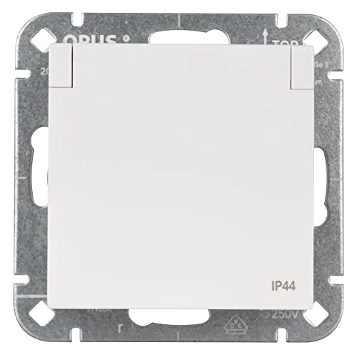 OPUS® 55 skyddande kontaktuttag premium med gångjärnslock IP 44 och ökat kontaktskydd färg polarvit sidenglans 4028232458211