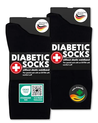 6 Par Diabetiker Strumpor med Komfort Midjeband utan Gummi & Söm Herr Dam 97% Bomull (47 50 Svart) 4054536081725