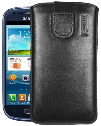 mumbi Äkta läderfodral kompatibelt med Samsung Galaxy S3 mini fodral plånbok, svart 4250261439057