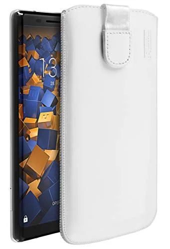mumbi äkta läderfodral kompatibel med Nokia 8 Sirocco skal läder väska Case Wallet, vit 4251077293574