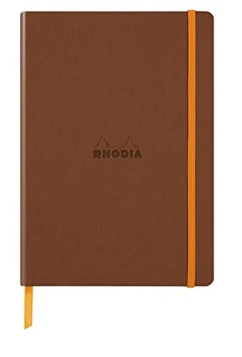RHODIA 117477C Carnet Souple Cuivre A5 Pointillés Dot 160 pages Papier Clairefontaine Ivoire 90 g/m Marque Page, Fermeture Élastique Couverture Simili Cuir Collection Rhodiarama 3037921174777