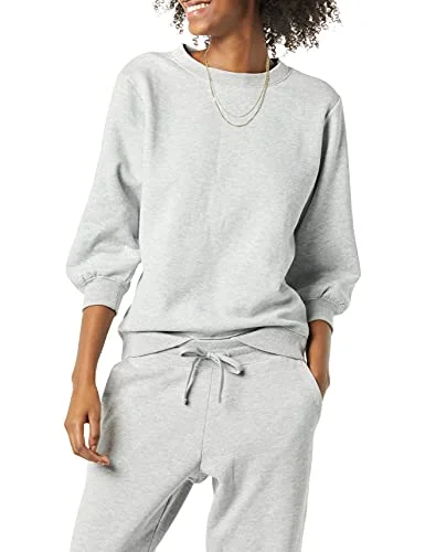 Amazon Essentials dam fransk frotté fleece ärm detalj rund hals tröja, grå ljung, X Large 195111707754