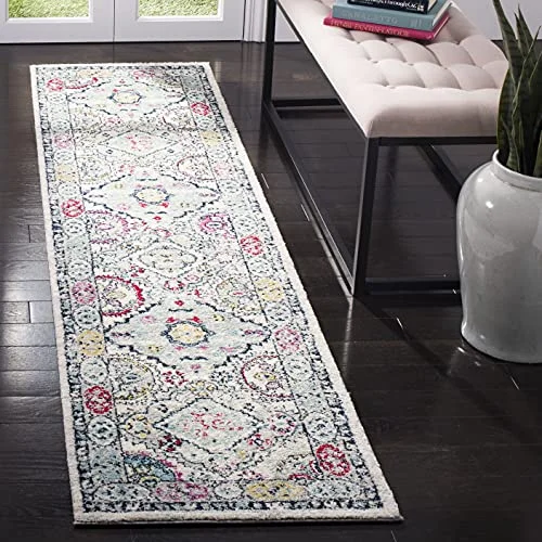Safavieh Maisie områdesmatta, vävd polypropylenlöpare matta i ljusgrå/fuchsia, 62 x 240 cm 889048579620