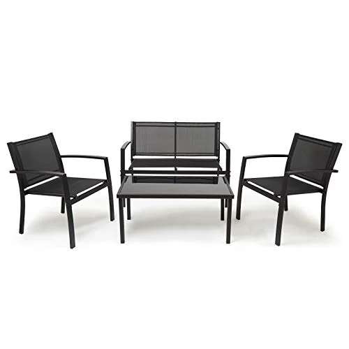 Mondeer Trädgårdsmöbler set med 4, 4 sits textilier utomhus uteplats möbler för trädgård, matsal, salong, balkong och kafé, svart 4262371483738
