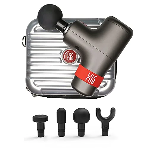 Hi5 General vibrationsmassageapparat djup vävnad massagepistol för viktminskning efter sport nacke axlar rygg avslappning lugn drift 4 massagehuvuden grå med hårt fodral 841930146907