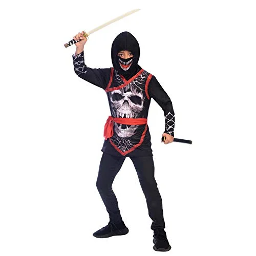 amscan 9905056 Svart döskalle ninja kostym med skrämmande tänder mask ålder 10 12 år 1 st 192937075906
