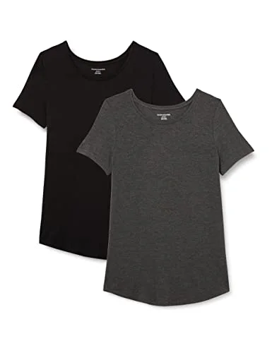 Amazon Essentials dam kortärmad scoopneck tunika, förpackning med 2, svart/kol ljung, medium 196433133115