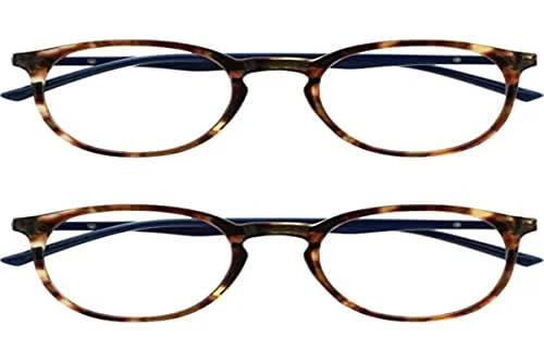 OPULIZE Met läsglasögon blåljusblockerande 2 pack smal rund ram repbeständiga fjädergångjärn förbättrar sömnen datorspel antireflekterande brun sköldpaddsskal män kvinnor BB60 +1,50 5055955362425