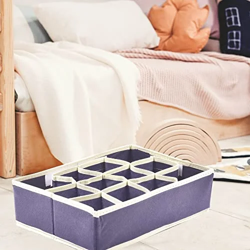 Förvaringslåda 32 x 22 9 cm, 12 fack, Lådfällbar, arrangörer för underkläder, förvaringslådor strumpor, behåar, näsdukar (blå) 8051739297188