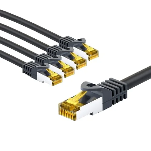 goobay 66073 CAT7 nätverkskabel i en uppsättning med 5/patchkabel skärmad S/FTP/CU Ethernet kabel, PiMF, LSZH/Cat 7 kabel 10 Gbits/svart/5 x 2 m 4040849660733