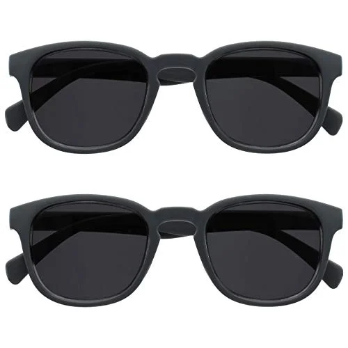 OPULIZE Pop solläsningsglasögon 2 pack klassiska retro runda tjocka ramar fjädergångjärn repbeständiga tonade linser UV400 skydd matt grå män kvinnor S2 7 +2,00 5055955357315
