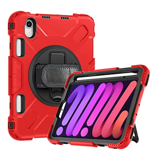 iPad Mini 6 skydd, robust slagtålig hybridfodral med stöd och handledsrem för 8.3"(röd) 718182206089