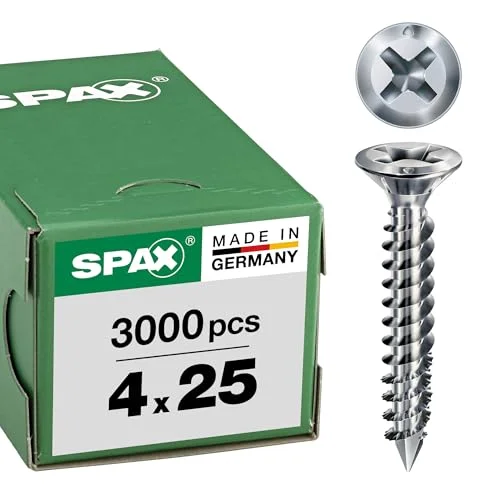 SPAX FEX CUT grenskruv 4,0 x 25 mm PH 2 Stålsilver för PVC träprofil 3 000 stycken förpackning 4003530155451