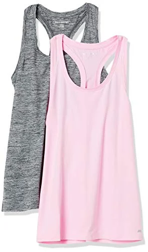 Amazon Essentials kvinnors Tech Stretch Racerback linne (finns i plusstorlek), paket med 2, svart rymdfärg/ljusrosa, liten 194223925261