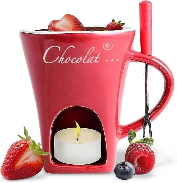 1 st Chokladfondue Mugg Kaffekopp Chokladsmältningsmugg med Gaffel Fonduegryta Värmare Mugg Godis Hot Pot (röd) red HXR0024 1 st Chokladfondue Mugg Kaffekopp Chokladsmältningsmugg med Gaffel Fonduegryta Värmare Mugg Godis Hot Pot (röd) red HXR0024