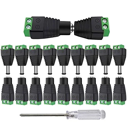 Aiqeer 25 par 12 V/24V DC manliga kontakter set, 5,5 x 2,1 mm strömförsörjning plugg adapter skruvterminal kontakt, för CCTV LED kamera band (grön) 750139207268