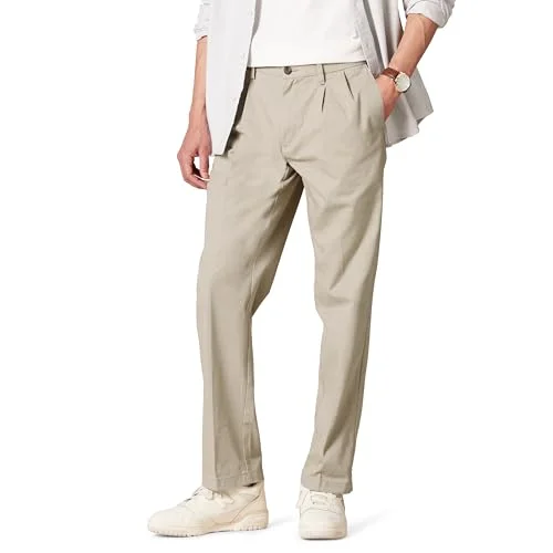 Amazon Essentials herr klassisk passform skrynkelfri veckad chino byxa (finns i stora och långa), kakibrun, 28 B x 32 L 191770050903