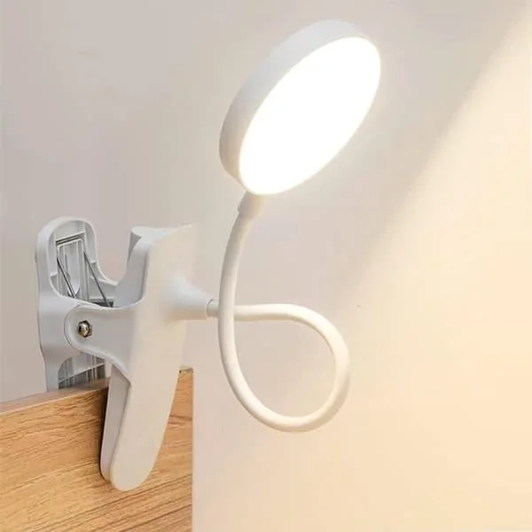 1-pack – LED Sänglampa Nattlampa – Trefärgad Portabel Clip-on Läslampa – USB-driven – Vit AQ-579