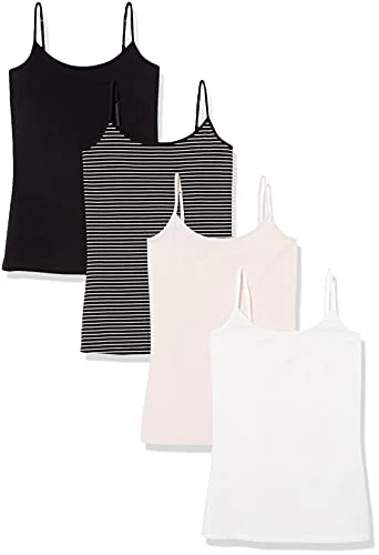 Amazon Essentials Women's Kamisol smal passform, Pack of 4, Blekrosa/Rand/Svart/Vit, XS 195111696973