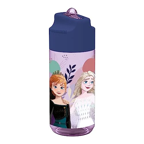 p:os 35445 Frozen Frost 2 drickflaska för barn, vattenflaska med integrerat sugrör, ca 430 ml kapacitet, läckagesäker, perfekt skola, sport och fritid 4043891354452