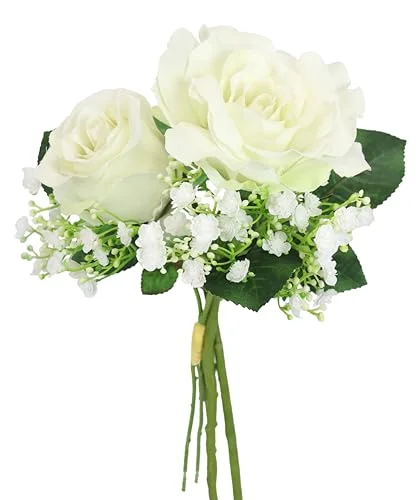 konstgjorda blommor uppsättning av 3 rosor slöjkål sidenrosor enkel bukett bröllopsdekorationer blomster enda blomma stjälkblomma gren dekorativ 4019844814366