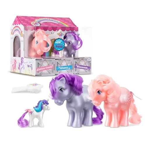 My Little Pony 40th Anniversary Collector Pack Pearlized Blossom, Cotton Candy & Mini Glory Toy Gift Set, Retro Horse Toys for Girls and Boys, Ages 4+ Basic Fun 35339 885561353396
