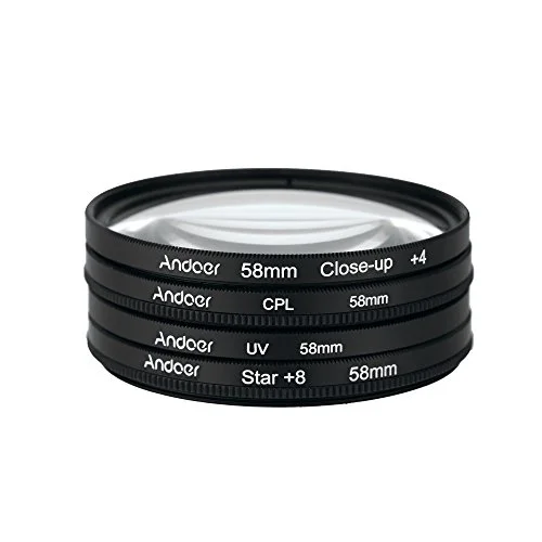 Andoer 58 mm UV + CPL Close Up 4 stjärnor 8 punktsfilter cirkulär filtersats polariseringsfilter macro närbild stjärna med påse för Canon Nikon Pentax Sony DSLR kamera 603983353332