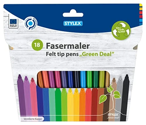 Stylex 64185 fiberpennor av återvunnen plast, 2 mm spets, med ventilerat lock, 18 stycken 4044186641851