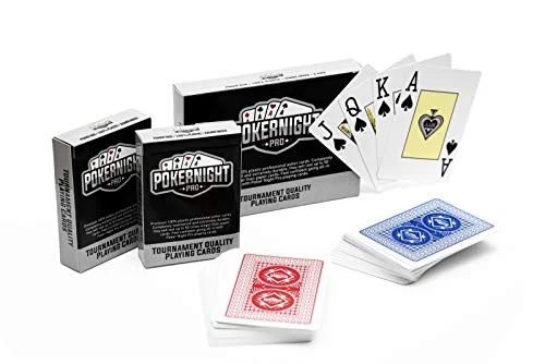 2 Proffesionella och Vattentåliga TEXAS HOLDEM Poker Kortlekar i 100% Plast. Kortlek av Night Pro (1x Röd/ 1x Blå) 54 Kort per Inklusive Jokrar JUMBO Symboler CASINO Kvalité 5060711720029