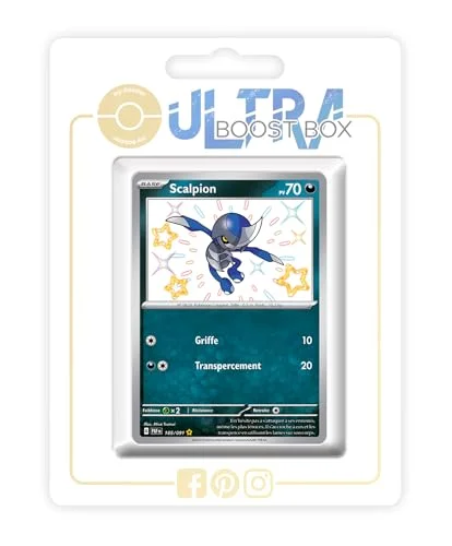Scalpion (Pawniard) 185/091 Shiny Ultraboost X Écarlate et Violet 4.5 Destinées de Paldea Box med 10 franska Pokémon kort 3701604931833