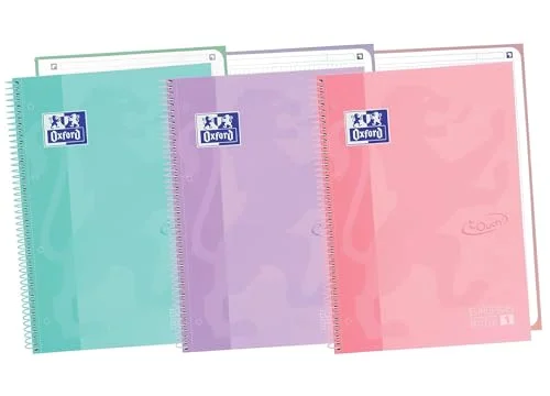 Oxford, A4 anteckningsböcker, 5 x galler, extra lock, 80 mikroperforerade ark, 1 färgband. 3 pack pastellfärger 8427291030691