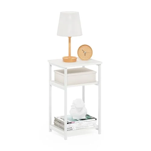 Furinno Industriellt metallram sidobord med förvaringshyllor, konstruerat trä, vit/vit, 1 pack 3 nivåer 840308810143