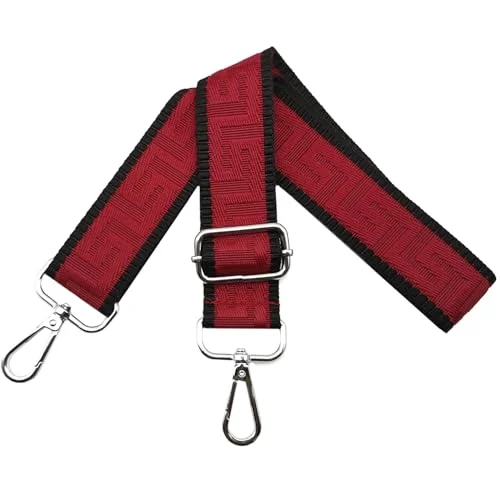 axelrem för väska fickremmar ombyte, justerbar väskrem bred 3,8 cm med silver karbinhake fickband bärrem handväskor kvinnor, svart/röd, K11 768510600843