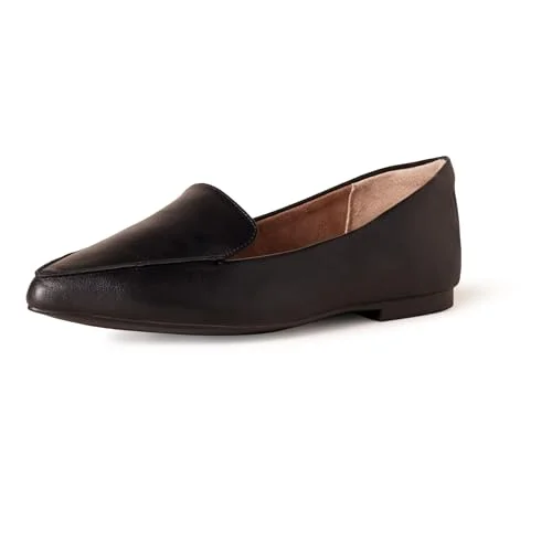 Amazon Essentials Loafer för kvinnor, platt, svart fuskläder, 38.5 EU Bred 840809195312