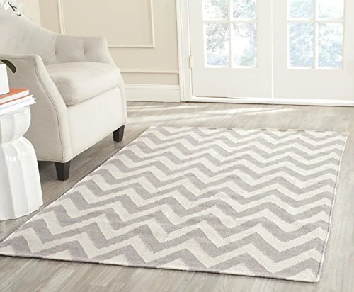 Safavieh Nelli Dhurrie handvävd matta, platt vävd ullmatta, DHU557L 5 P 152 X 243 cm Grey/Ivory 683726506454