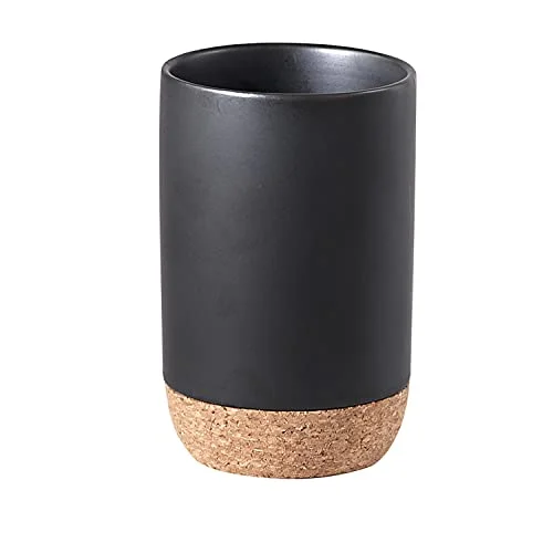 Gedy svart G Canberra Tandborsthållare för badrum, Storlekar och Vikt: 10,5X7X7 CM & 0,254 kg, Keramisk Kork tandkrämshållare tandborste, finish, FoU design, 2 års garanti, unik 8003341295540
