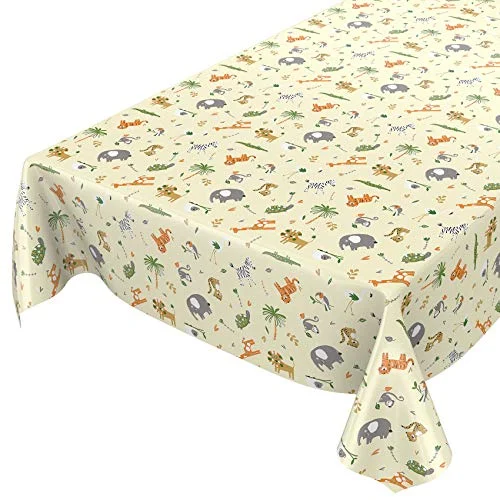 ANRO bordsduk vaxduk tvättbar för barn födelsedag djur grön 200 x 140 cm 4059064416667