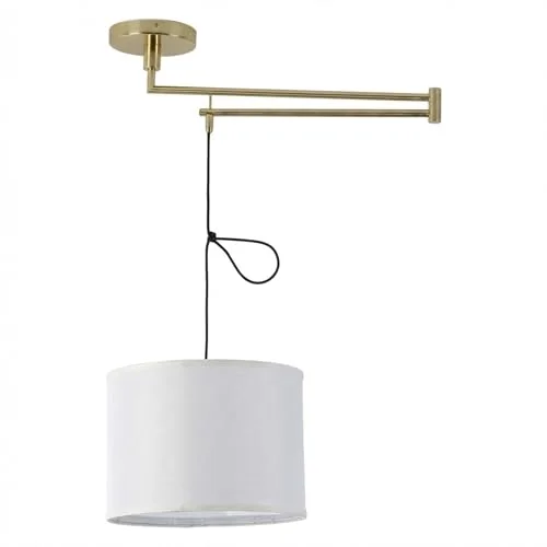 B·LED Barcelona led elegant modern hängande tak med utdragbar vridbar guldarm och lampskärm av vitt tyg E27 uttag för vardagsrum matsal 8435427135295