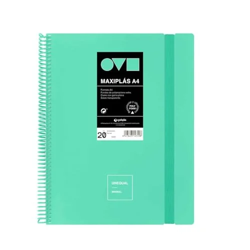 Grafoplas A4 plastfickor 20 genomskinliga foder Hårda polyfoamlock Robusta och ultralätta Mint färg PVC spiral Minimal unik Perfekt för dokument 8413623106462
