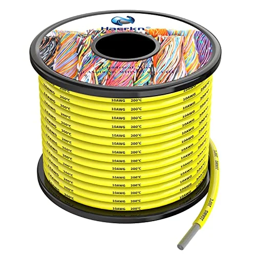 10 AWG, 5,3 mm², silikon, elektrisk trådkabel, gul, 8 meter, mjuk och flexibel, syrefri, hög temperatur, beständig, förtennad koppartråd 795797990046