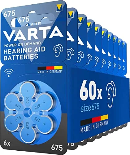 VARTA Hörapparatbatterier storlek 675 blå, paket med 60, Power on Demand, batterier för hörapparater, hörselhjälpmedel, Made in Germany 4043752417012 VARTA Hörapparatbatterier storlek 675 blå, paket med 60, Power on Demand, batterier för hörapparater, hörselhjälpmedel, Made in Germany 4043752417012
