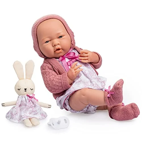JC TOYS La Newborn dockan nyfödd 38 cm, tillverkad av mjuk vinyl, kunglig kollektion, kläder med jouy design, napp och plysch, flicka, rosa, designad i Spanien Berenguer, 2 år 43657180671