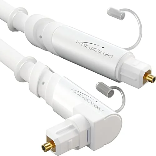 KabelDirekt TOSLINK kabel 90 vinklad med 0% signalförlust 3 m optisk ljudkabel (TOSLINK till TOSLINK, S/PDIF, fiberkabel för hemmabio, förstärkare, PS4, Xbox, Gaming, vit) 4260538857422