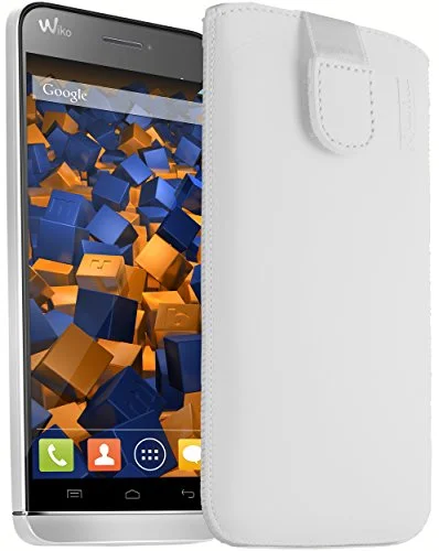 mumbi äkta läderfodral kompatibel med Wiko vax skal läder väska Case Wallet, vit 4250261485634