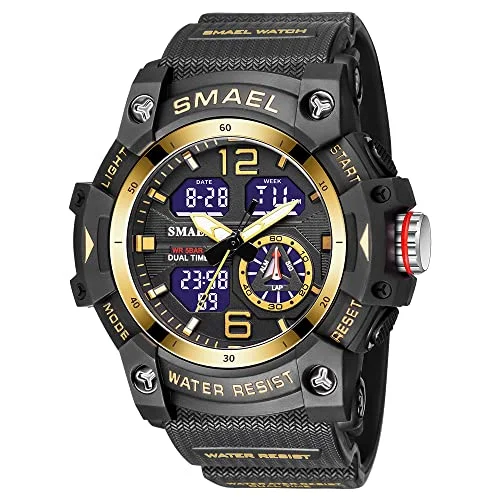 AIMES militärklockor för män utomhussport digital klocka taktisk arméarmbandsur LED stoppur vattentäta män, C svart guld 748521765786